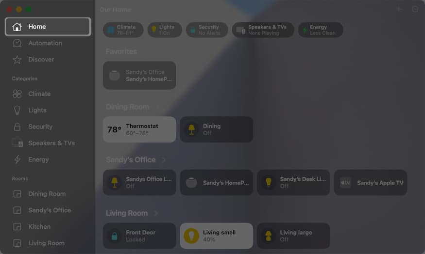 Select Home in Home App on Mac