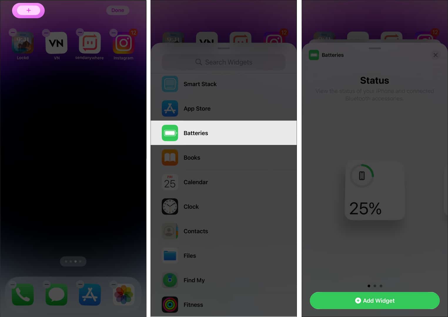 Tap add widget on iphone