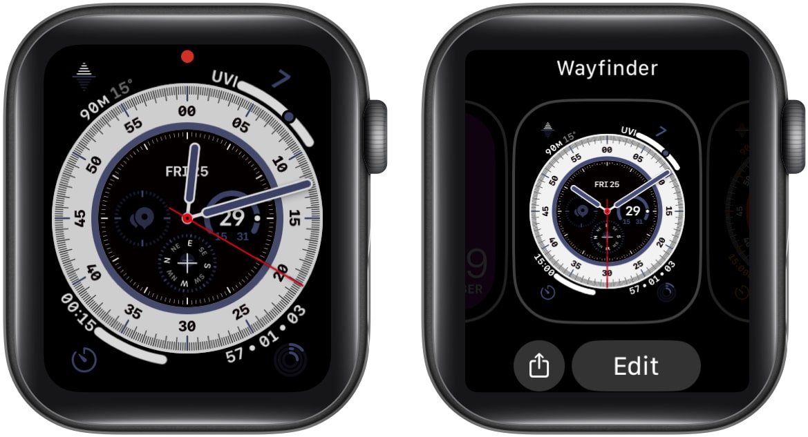 Tap edit on apple watch after pressing digital crown