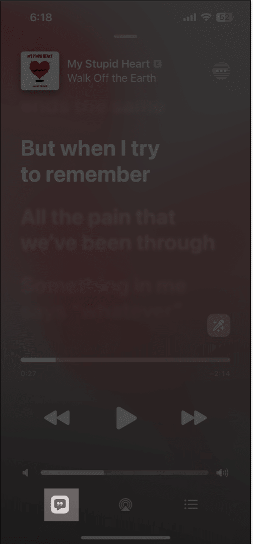 Tap the lyrics icon in apple music