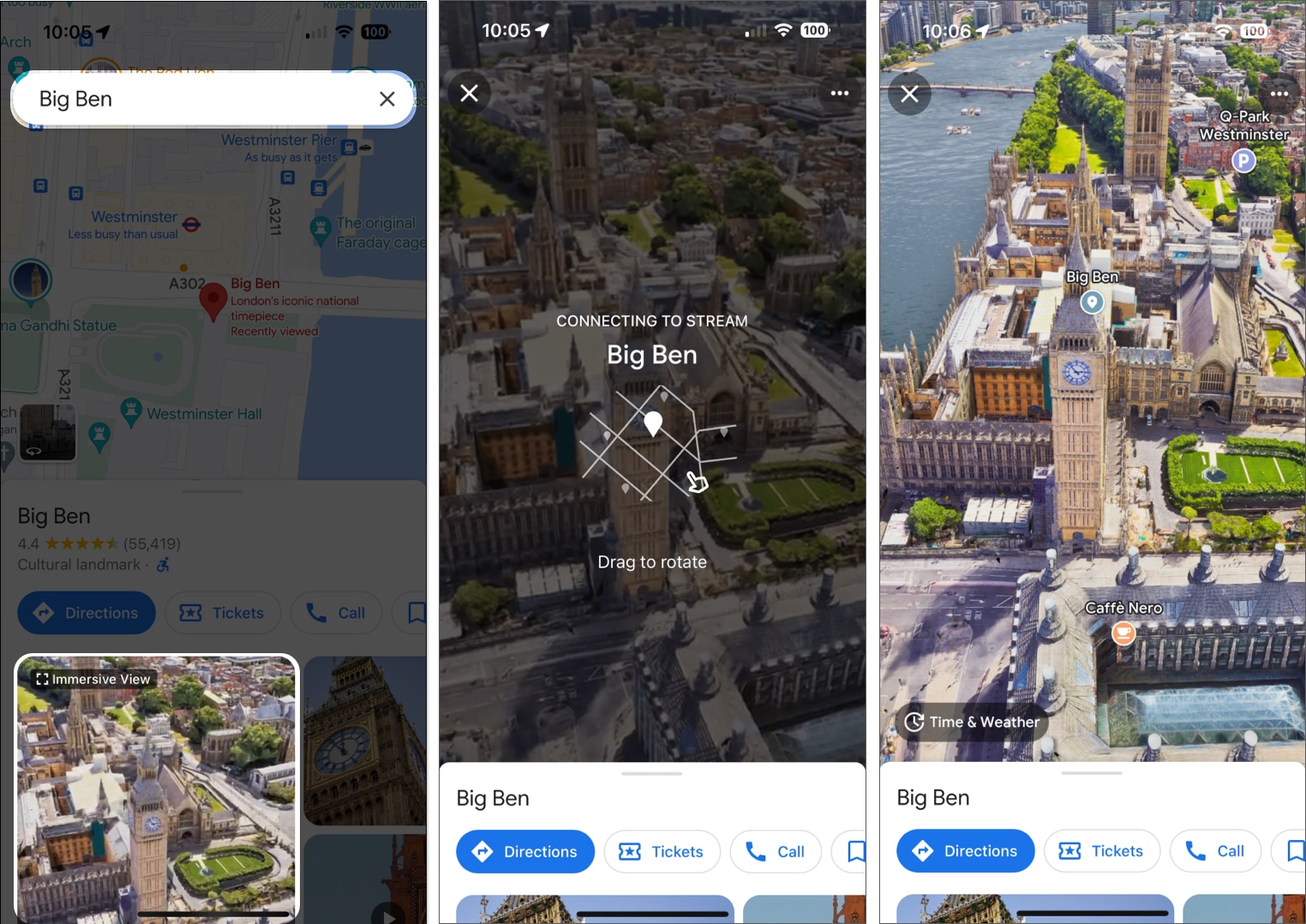 Használja az Immersive View szolgáltatást a Google Térképen iPhone készüléken