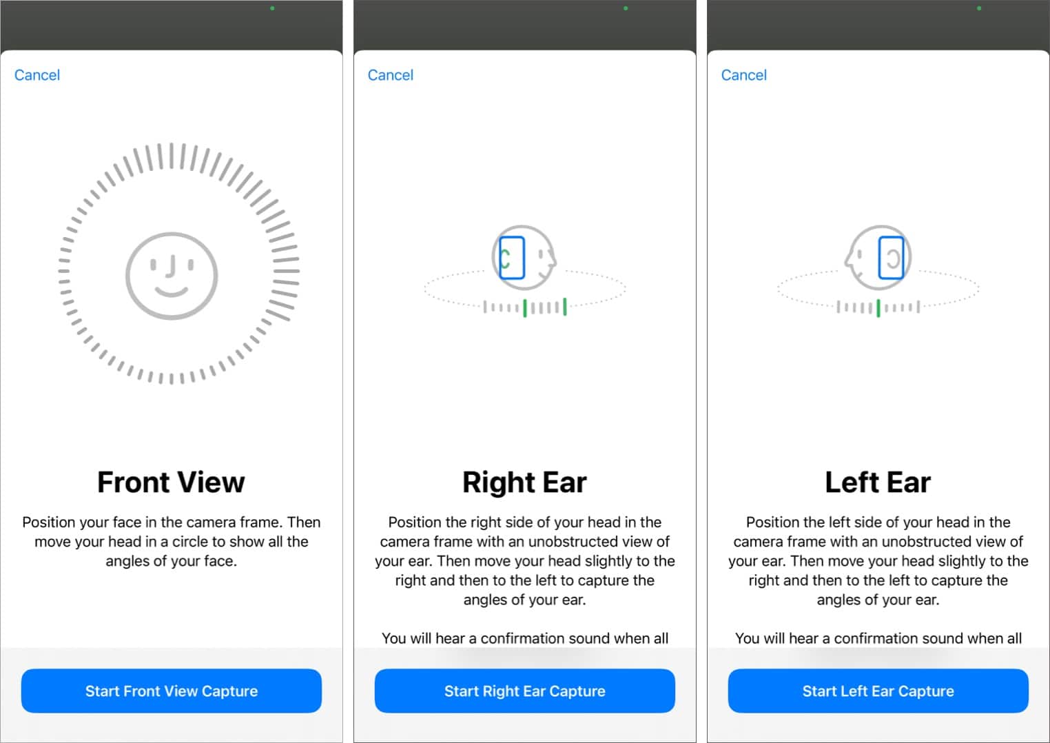 Adding Front view, left Ear and right Ear captures for Personalized Spatial Audio in iOS 16
