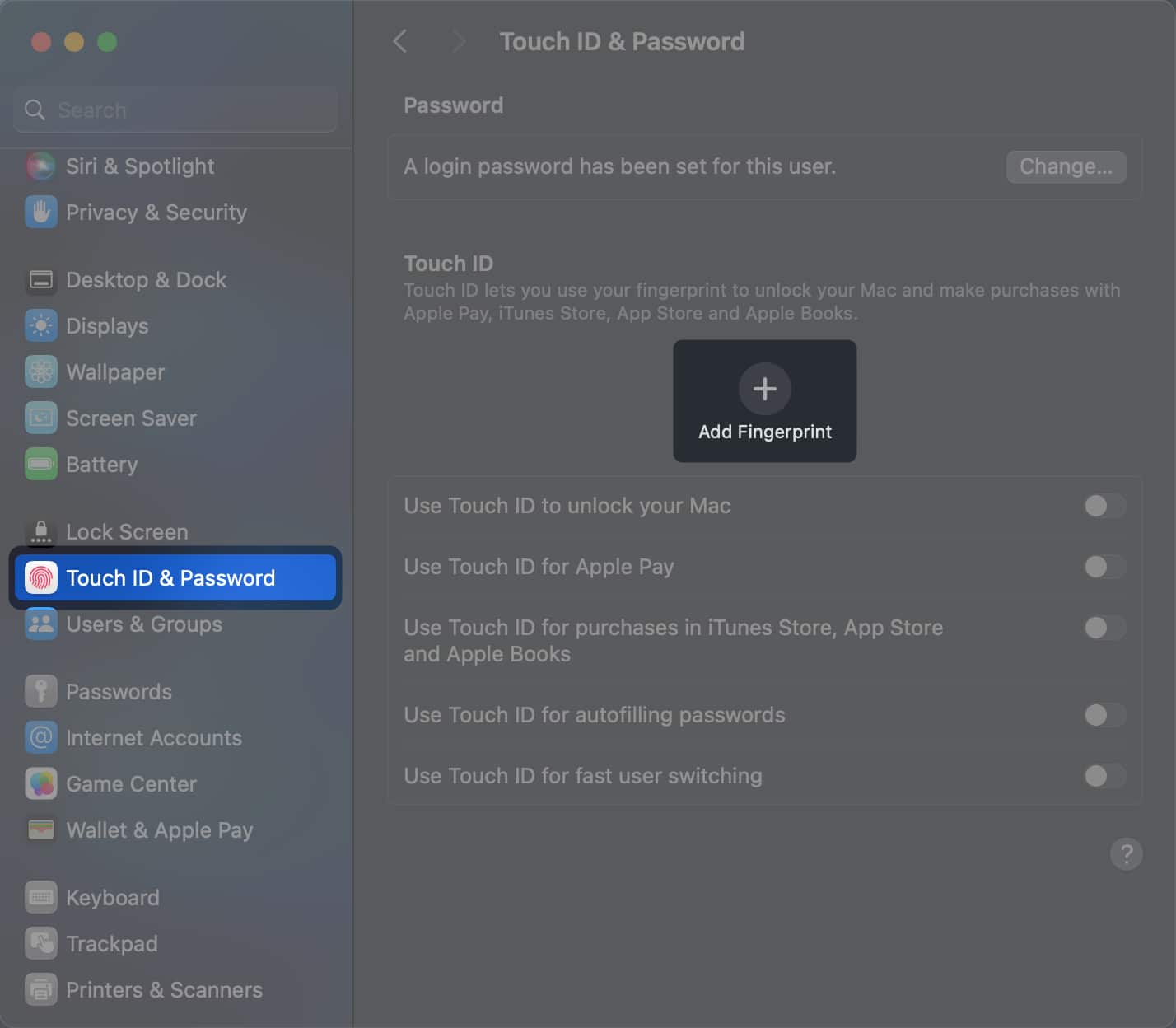 add fingerprint for touch id