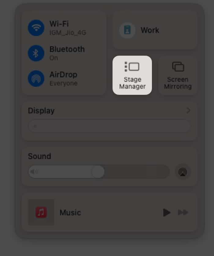 click stage manager on control centre in macOS ventura
