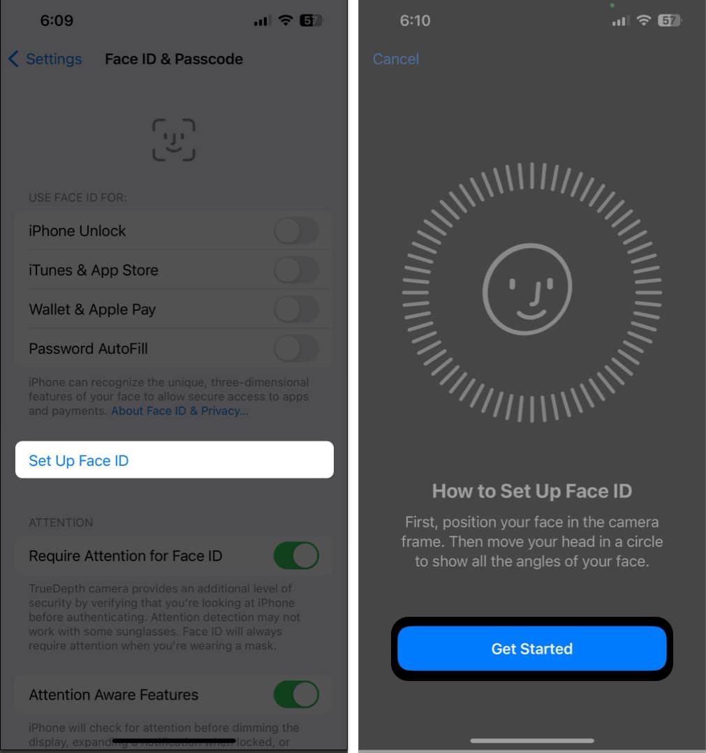 set up face id again