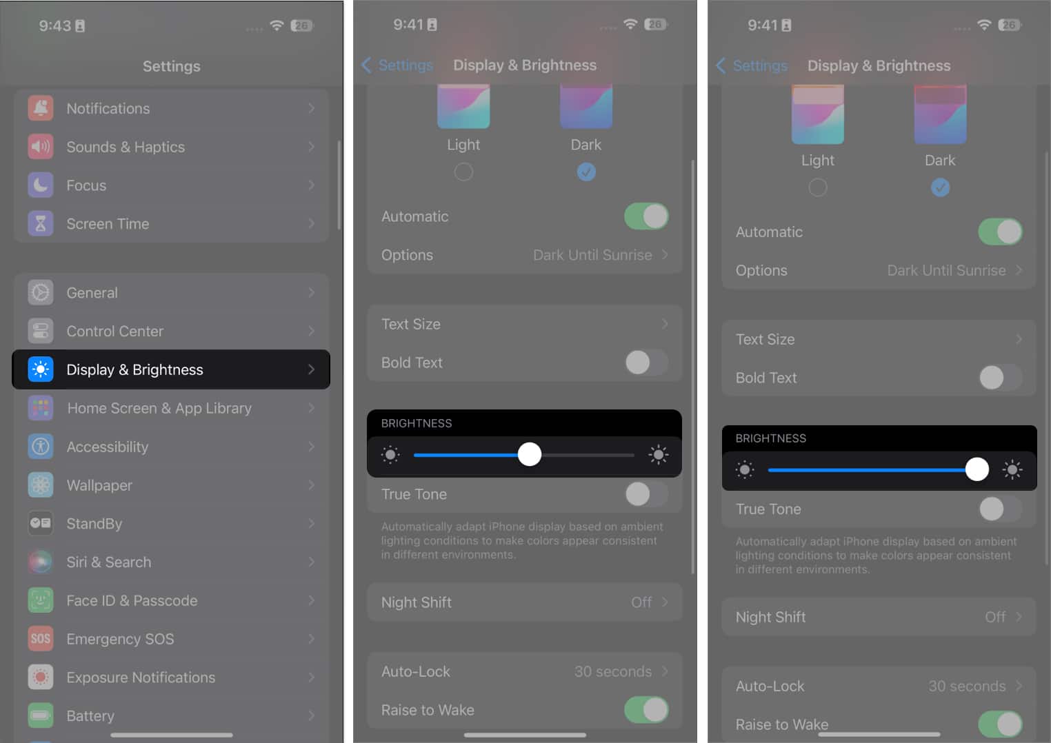 Adjust Brightness level on iPhone