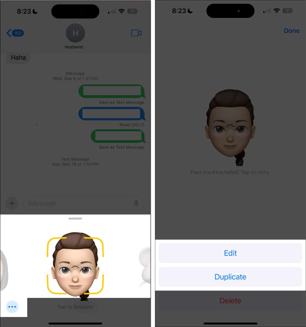 Choose Memoji and Tap more, then tap edit