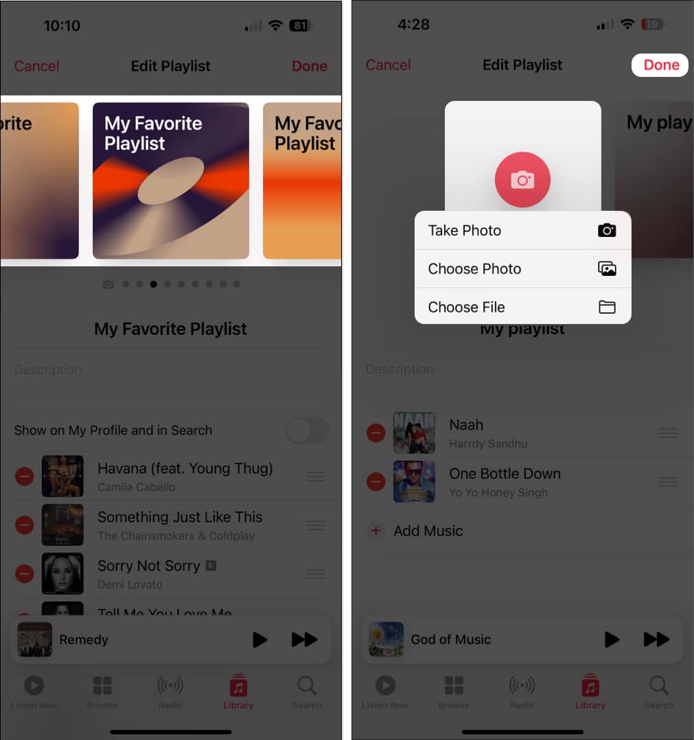 Επιλέξτε προσαρμοσμένο έργο τέχνης στη λίστα αναπαραγωγής Apple Music στο iPhone