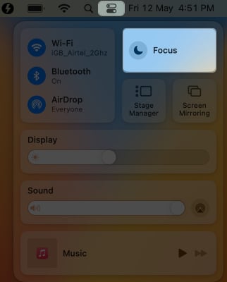 Click control centre, focus mode on mac
