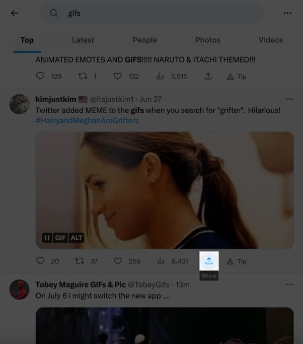 Click the share icon under GIF