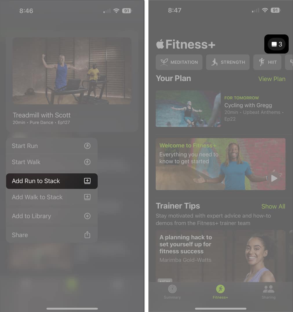 Create Stack in Fitness Plus on iPhone