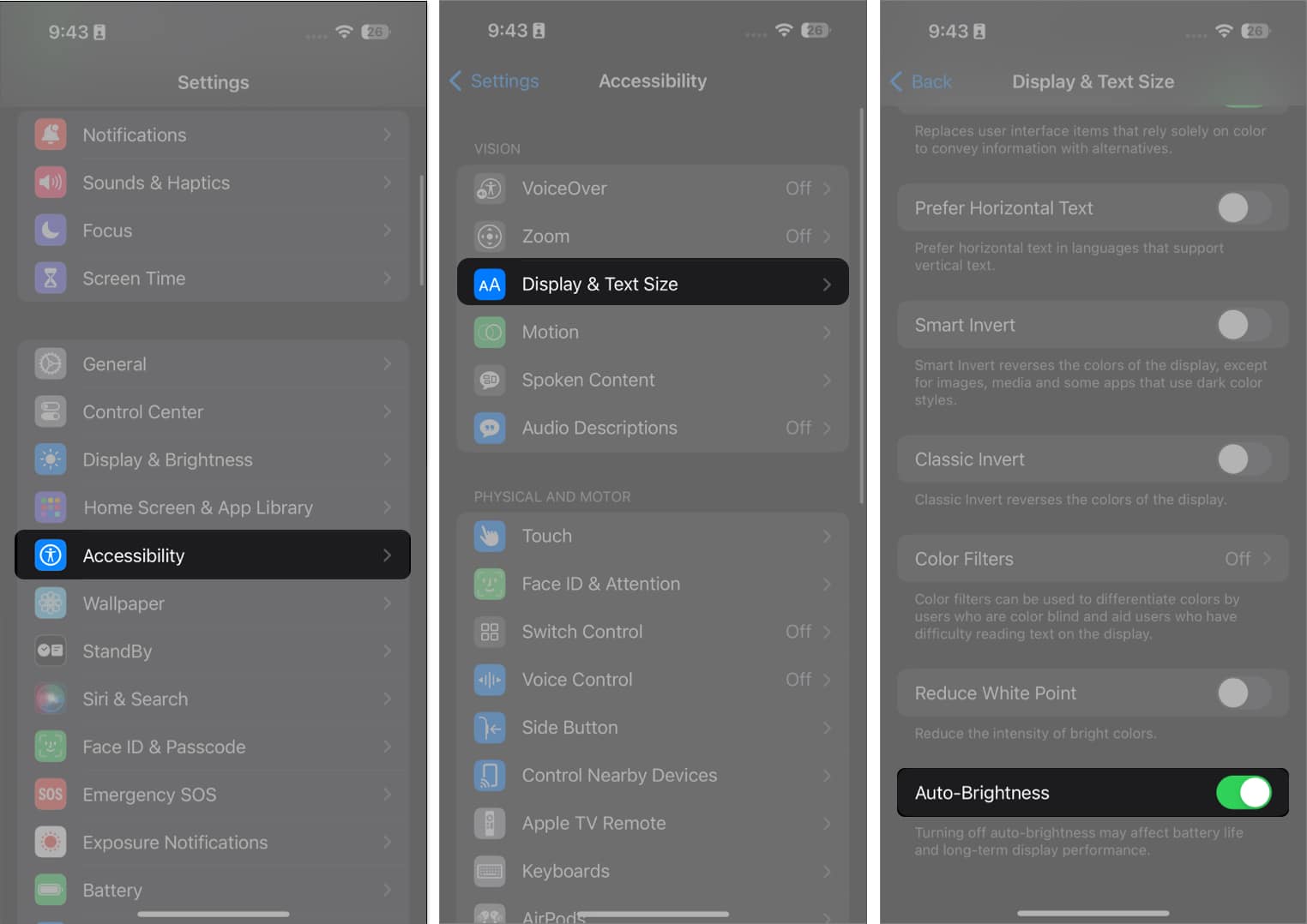 Enable Auto Brightness on iPhone