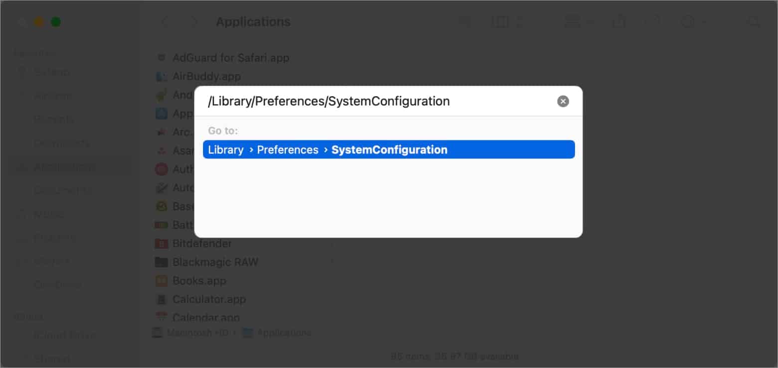 Enter the System Configurations location in Go to Folder box