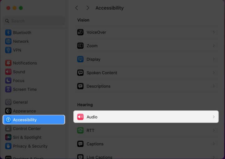 Go to Accessiblity on Mac and select Audio