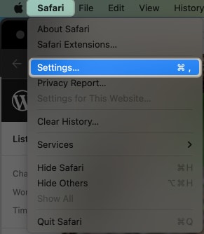 Go to Safari Settings