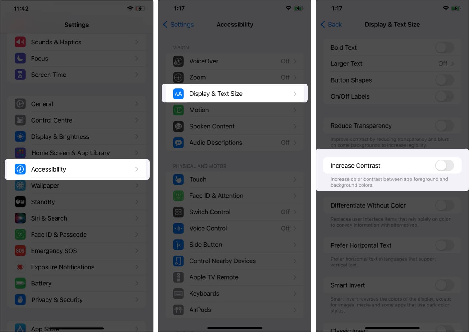 Go to accessibility in settings, tap display & text size, toggle off increase contrast