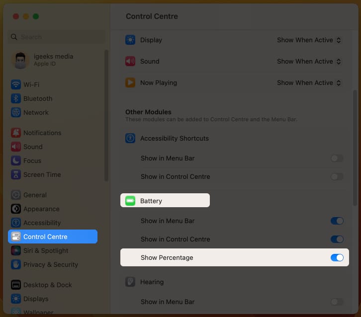 How to show battery percentage on macOS Ventura 