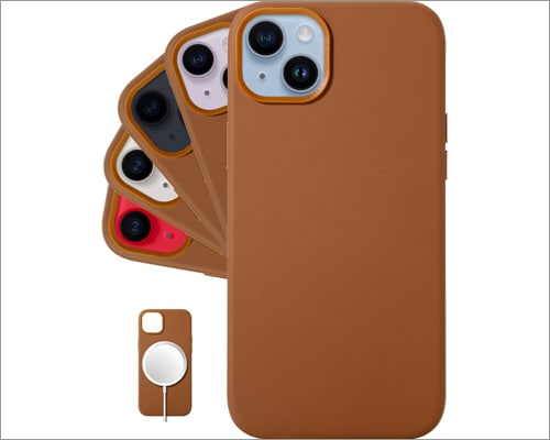 Brown colored leather case by LONLI for iPhone 14 Plus