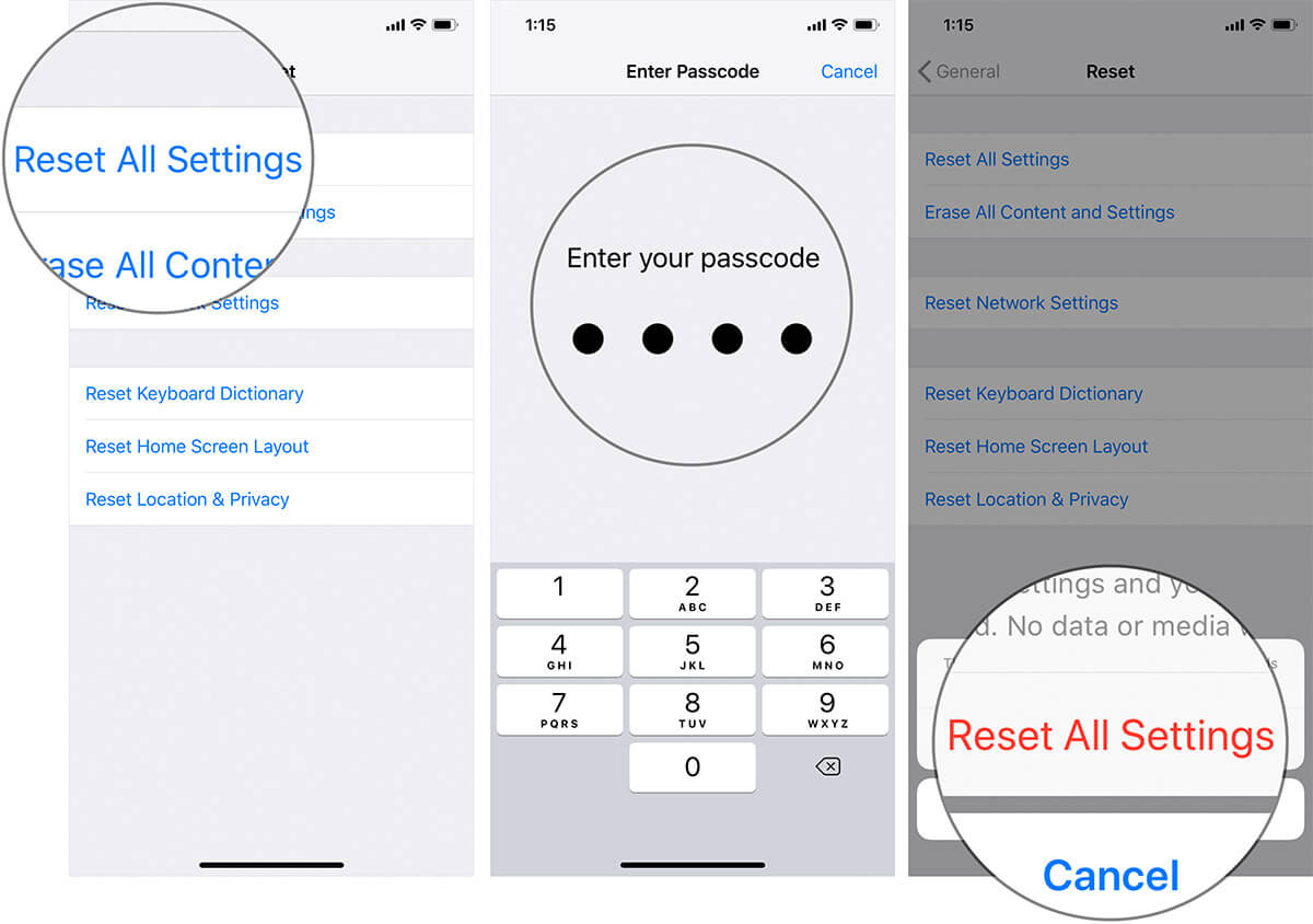 Reset All Settings on iPhone X Xs Xs Max or iPhone XR
