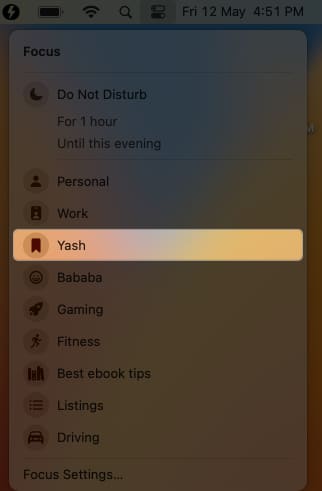 Select the mode from control centre