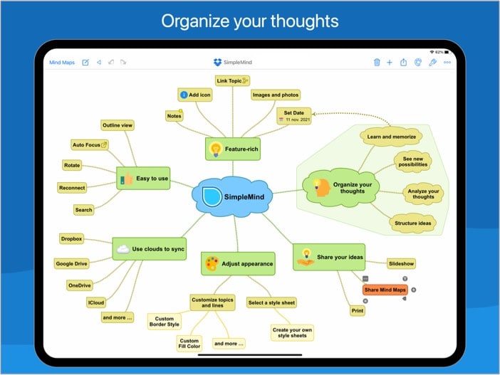 SimpleMind mapping ipad app screenshot