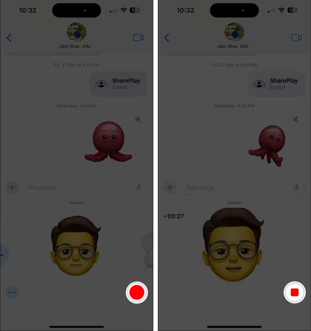 Start and Stop the Memoji recording