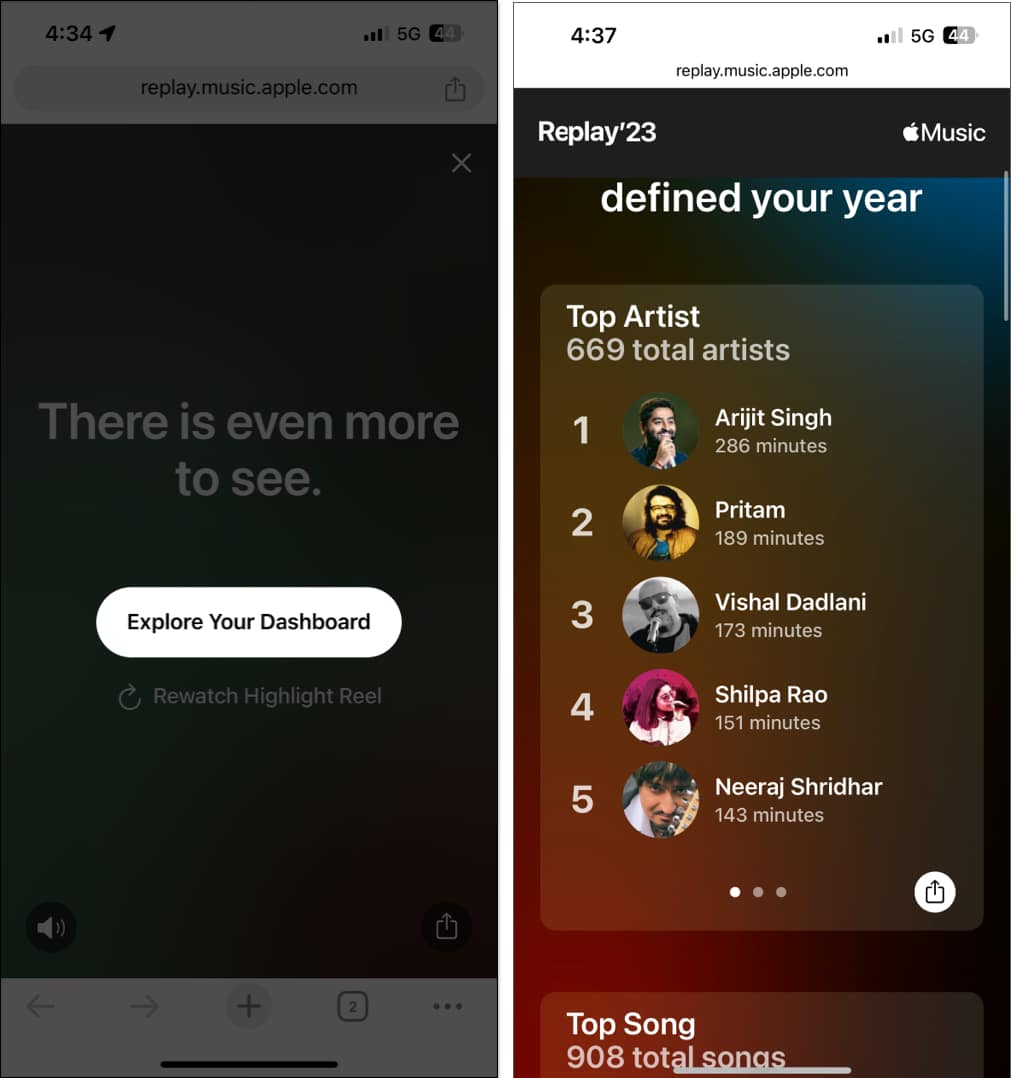 Tap Explore your Dashboard in Apple Replay
