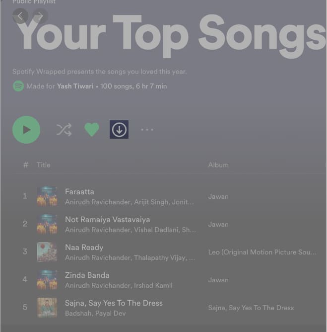 Spotify-da Yükləmə ikonasına toxunun