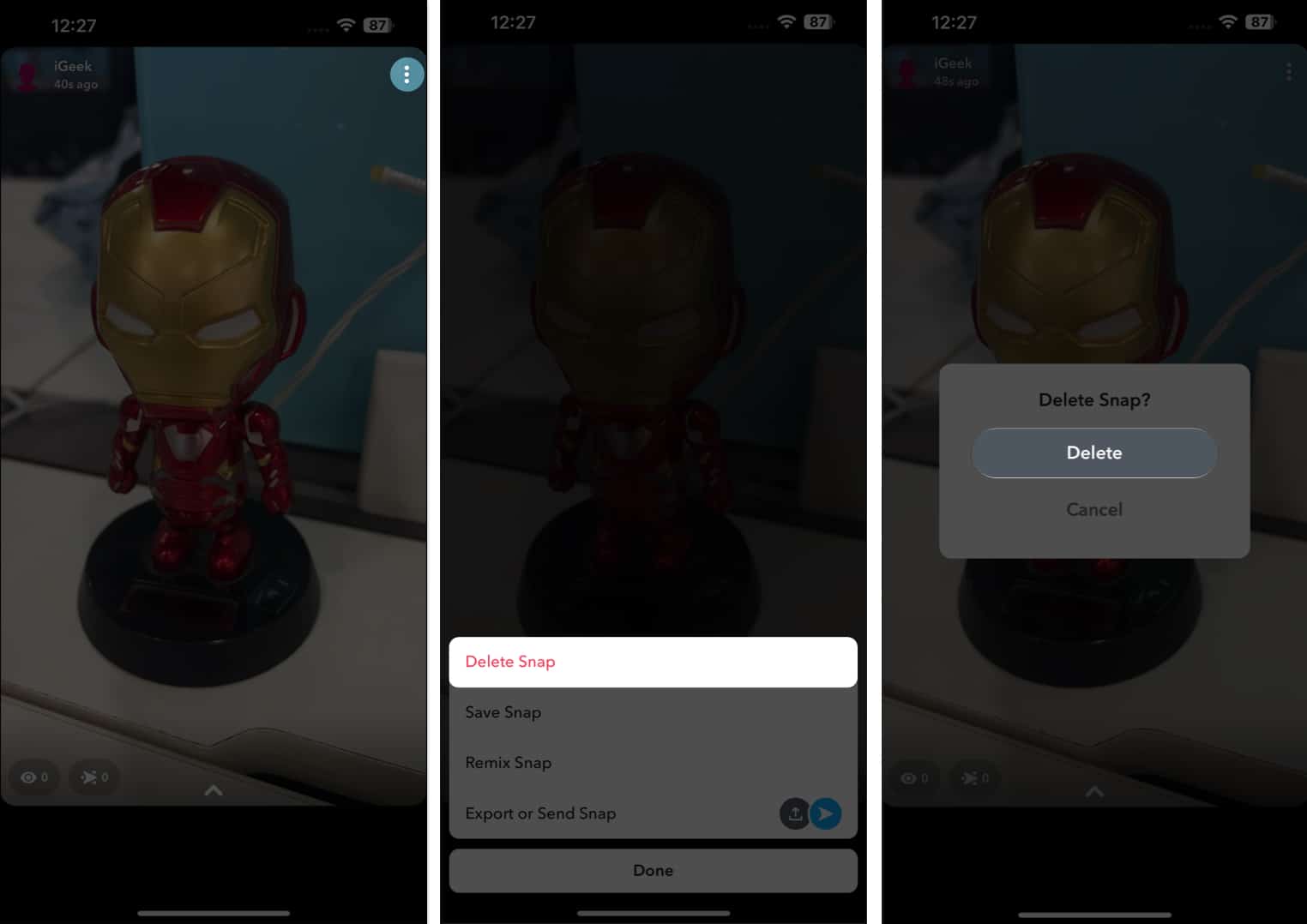 Hárompontos, Snap törlése, Törlés