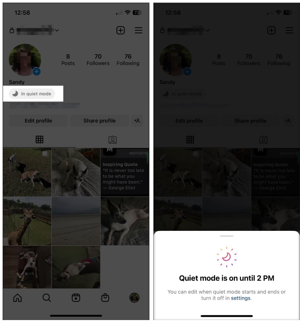 What you see in Quiet Mode tap In Quiet Mode to see how long its enabled if needed