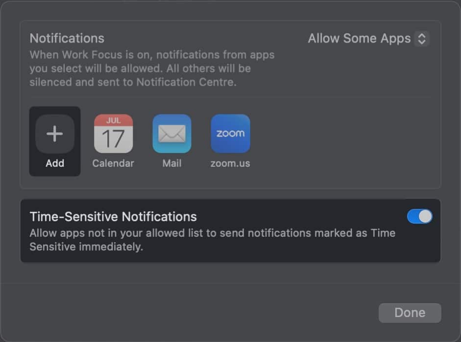 add an app to focus mode