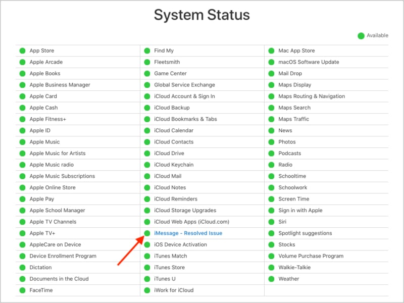 Check iMessage server status