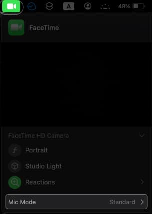 click facetime icon from menubar, select mic mode 