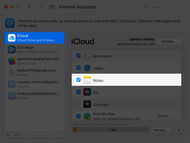enable notes sync on iCloud