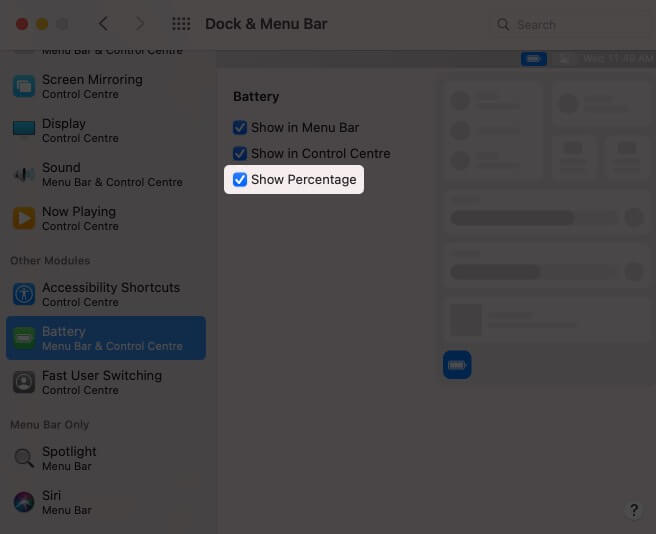 Enable Option to Get Battery Percentage on Menu Bar in macOS Big Sur