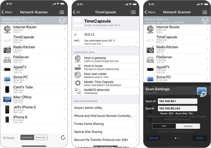 inet network scanner iphone and ipad wifi analyzer app screenshot