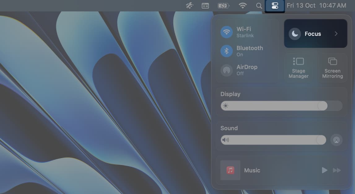 open control centre focus