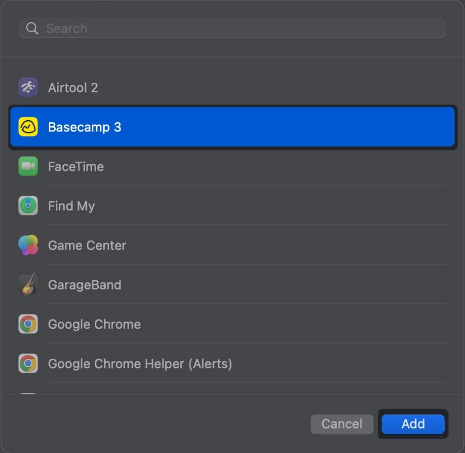 select an app