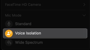 select voice isolation for facetime
