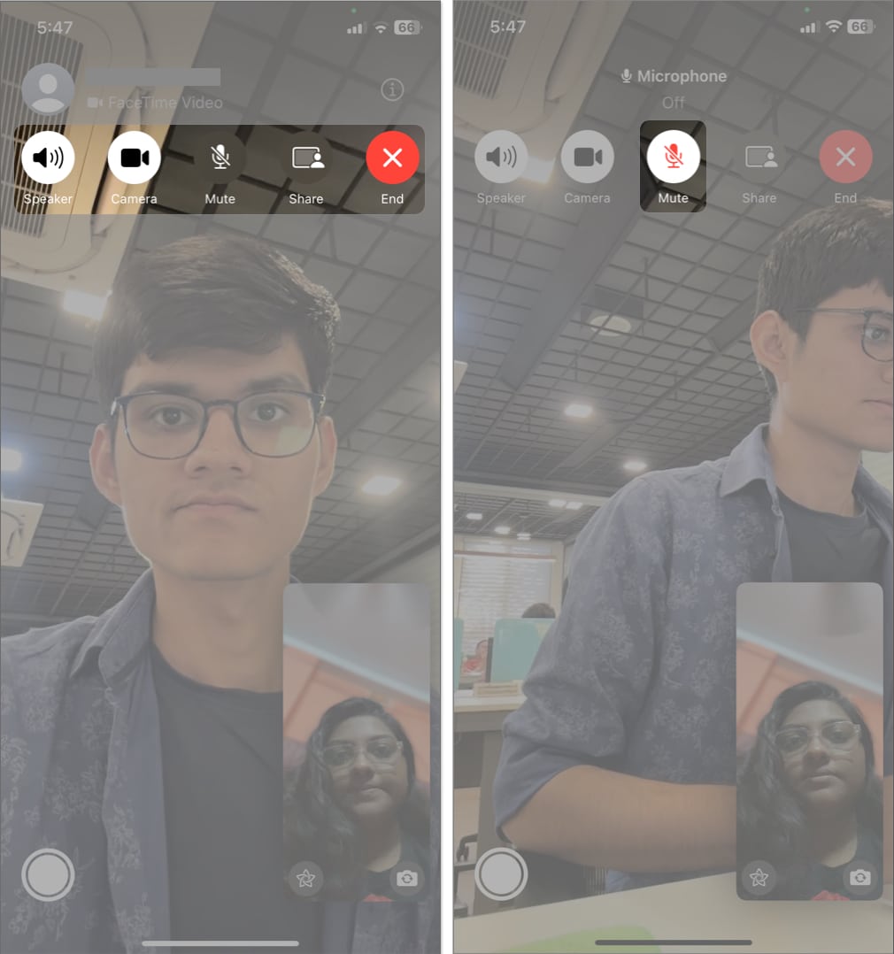 tap the screen microphone icon in facetime
