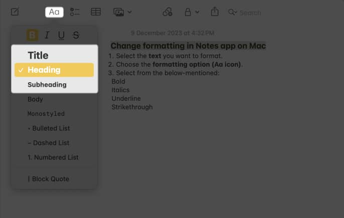 Add heading to structure the notes