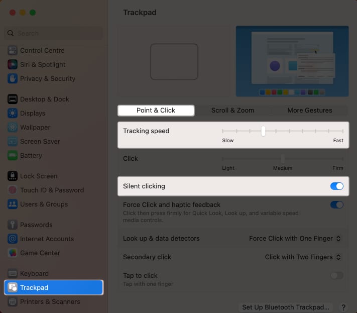 Adjust behavior of Trackpad