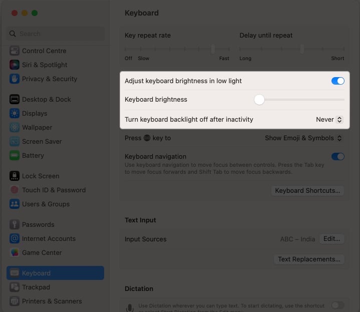 Adjust the backlight settings in settings app