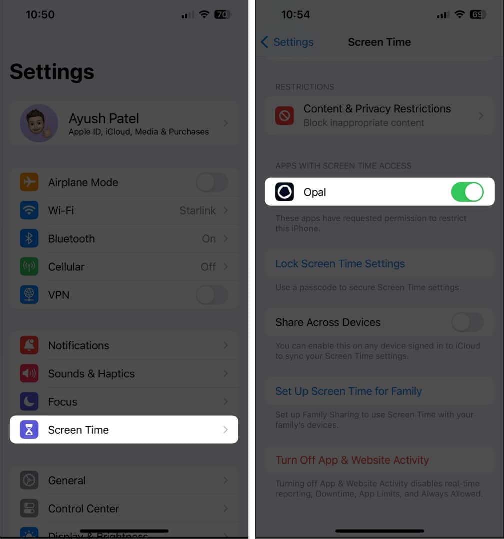 Allow other apps to access Screen Time