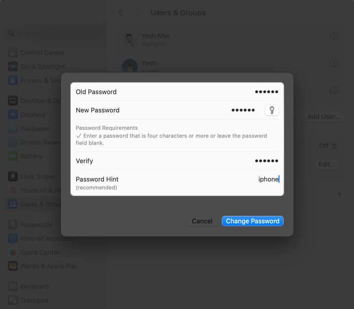 Change Mac password