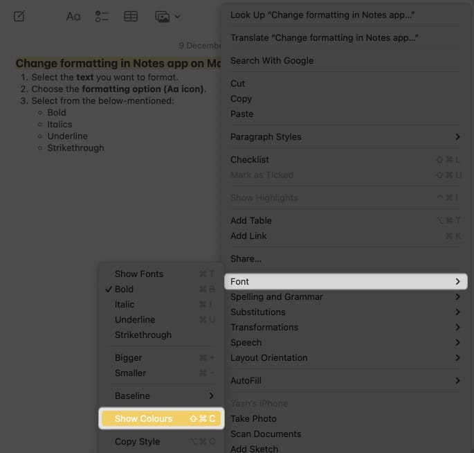Change colors of font