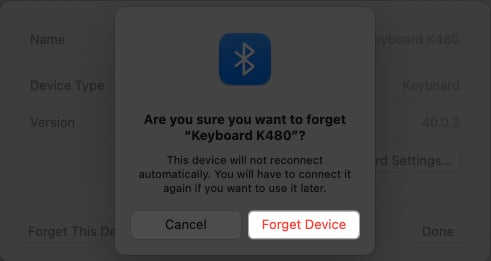 Click Forget Device when prompted
