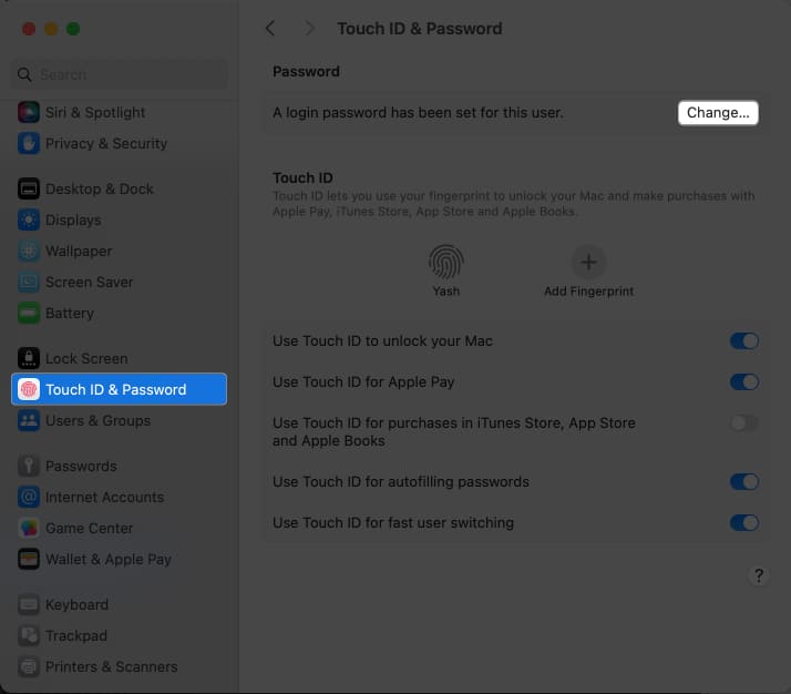 Touch ID və Parol, Dəyişdir klikləyin