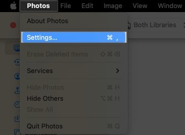 Click photos from menu bar and access settings