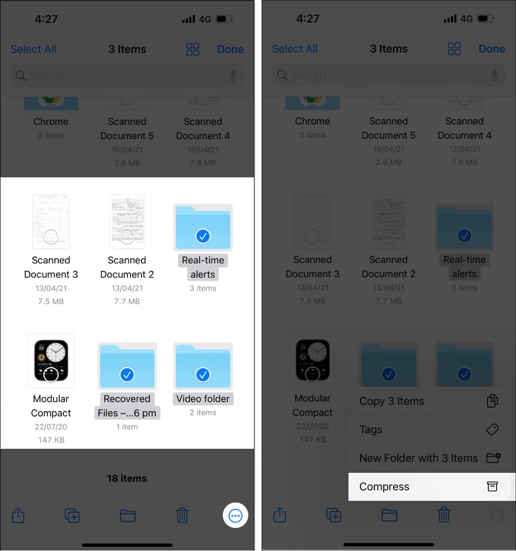 Compress file using Files app on iPhone iPad